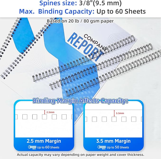 Rayson Wire Binding Spines, 3/8" 3:1 Pitch, 32-Loop Black, 100 Pack | Binds up to 60 sheets; fits 3:1 pitch machines for reports, manuals and projects.