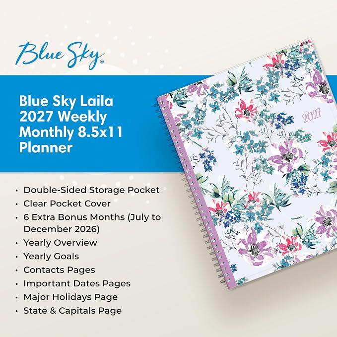 Blue Sky 2027 Weekly & Monthly Planner Calendar, 8.5"x11", Laila