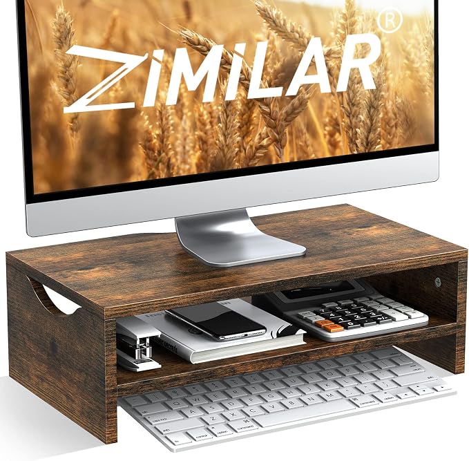 Zimilar Monitor Stand Riser, 2 Tiers Wood Laptop Computer Monitor Riser | for PC Screen, iMac, Desktop Screen Monitor Stand Riser with Storage for Home Office