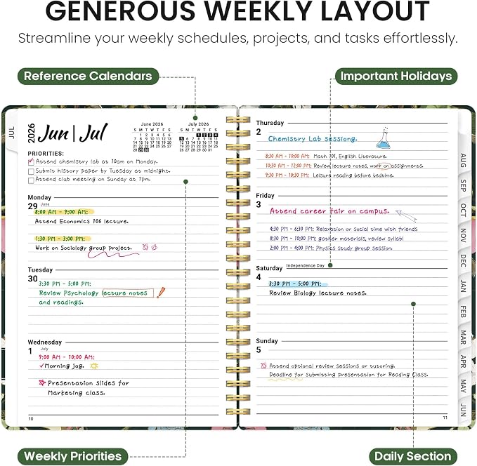 Taja Planner 2026-2027, Jul 2026-Jun 2027 Monthly & Weekly Calendar Planner | 6.3" x 8.5", Hardcover Academic Calendar, Teacher Student Agenda Book with Tabs, School Office Supplies, Colorful Painting