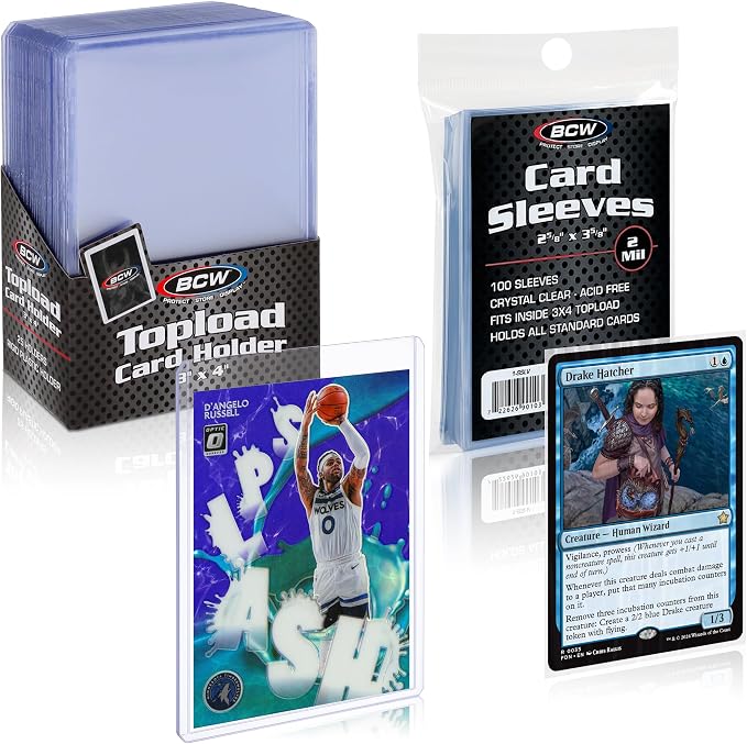 BCW Card Sleeves and Toploaders for Card Combo | Premium Top loaders for Cards and Acid-Free Penny Sleeves | Great for Football, Magic The Gathering, Pokemon, and Baseball Card Protectors 100 Count