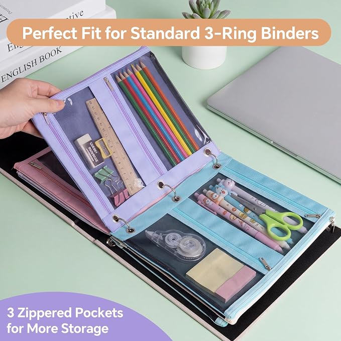 Lanpn 36 Pcs Pencil Pouch for 3 Ring Binder, 3 Pocket Zipper Binder Pouch Bulk, 9"x11" Binders Pencil Case, Pastel School Supplies for Girl Boy Student, Reinforced Grommets, Clear Window, Micro Mesh