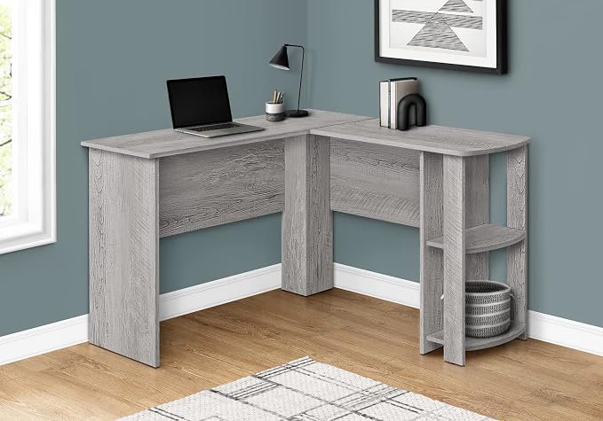 Monarch Specialties I 7720 Computer Desk, Home Office, Corner, Storage Shelves, 48" L, L Shape, Work, Laptop, Laminate, Grey, Contemporary, Modern