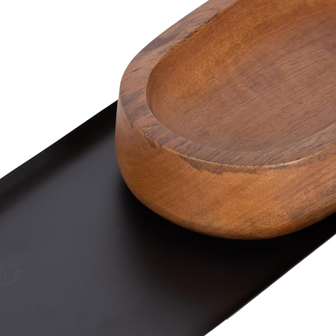 Kate and Laurel Koni Modern Three-Piece Tabletop Organization Set; 12 x 6 x 5; Walnut Brown and Black; Wood and Metal Organizational Set for Home Office or Entryway Decor