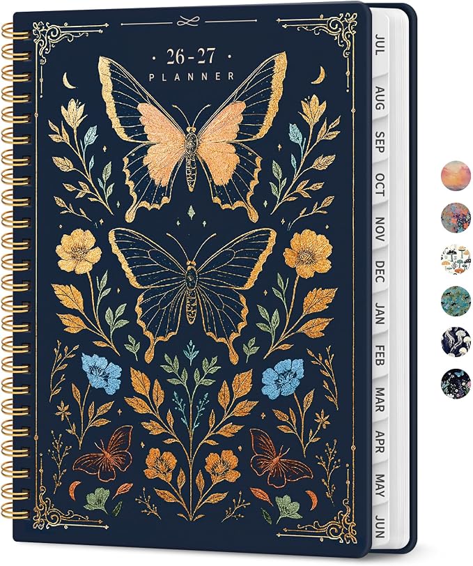 Planner 2026-2027, Jul 2026-Jun 2027 Monthly & Weekly Planner Calendar | 6.3" x 8.5", Hardcover Academic Spiral Pretty School Planning Book for Women, Teacher, Student, Golden Butterfly
