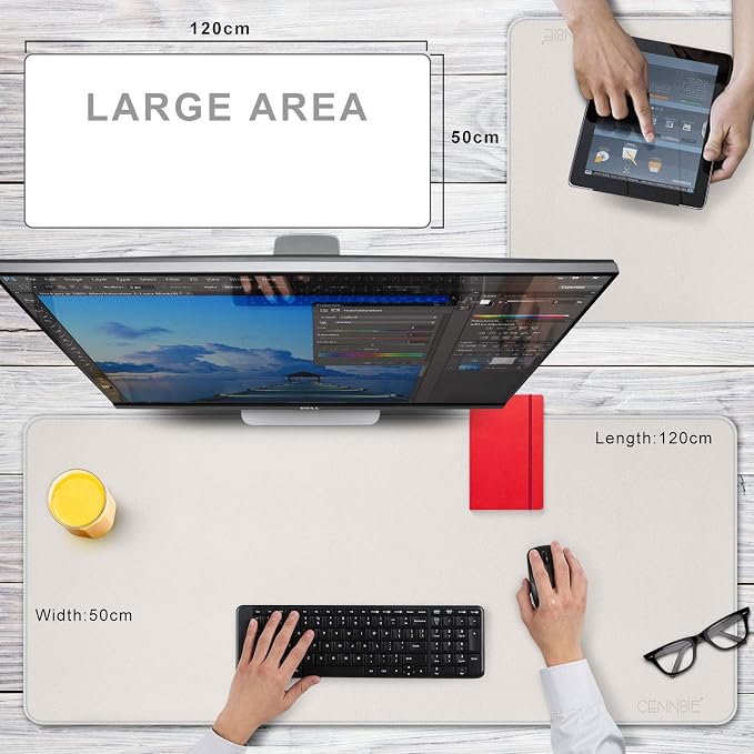 CENNBIE 47.2" x 19.6" Leather Desk mat, Desk mats on top of desks,Perfect Desk Mate for Office and Home(Cream)