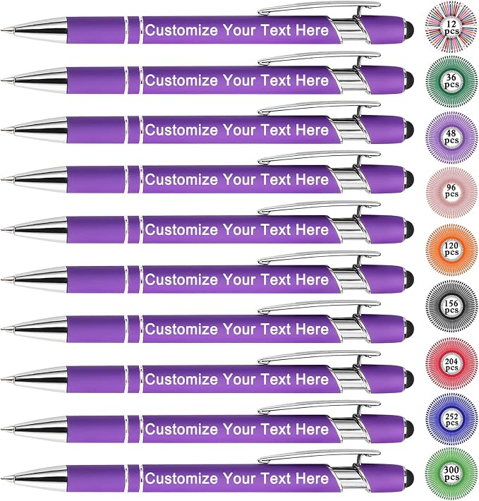 Qingxily Up to 300 Pcs Custom Pens Bulk Personalized Pens with Free Engraving Customized Stylus Ballpoint Pens with Your Name Text Message for Business Graduation Anniversaries-12 Pcs