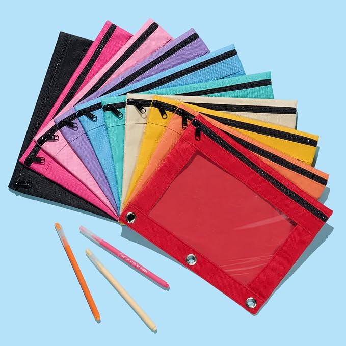 Forvencer Pencil Pouch for 3 Ring Binder, Large Pencil Case Pouch Binder | 3 Reinforced Grommets, Pen Bag, Clear Window Pencil Case, Binder Accessories, Daffodil