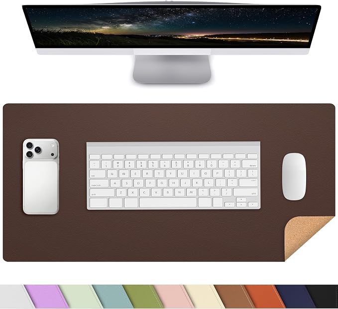 AFIING Cork Desk Mat, Coffee, 23.6" x 13.7",Desk Pad Protector | Dual-Sided & PU Leather, Waterproof, Non-Slip for Mouse Pad, Writing, Home Office& Laptop