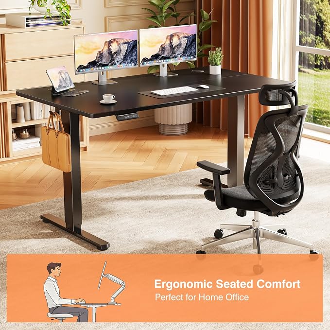 Sweetcrispy Electric Standing Desk, Computer Desk, 48x24 Inch | Adjustable Height, Splice Wood Board, 3 Memory Preset, Sit Stand Work Table for Home Office, Black