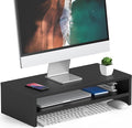 FITUEYES Wooden Monitor Stand Riser, 2-Tier Desk Storage Shelf, Black | 21.3-Inch Desktop Organizer Fits Laptop, Computer Screen and Office Supplies
