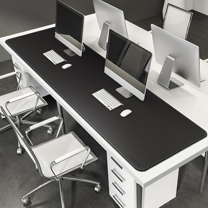 CENNBIE Leather Desk Mat Protector, XXL 74.8" x 23.6" Extra Large Leather Office Desk Pad Mat for Full Desk, Computer Desk Mat on top of desks - Oversized Large Mouse Pad (Black)