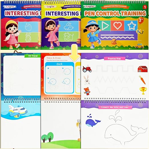 7 Magic Grooved Writing Books, Large Reusable 3D Grooved Writing Practice