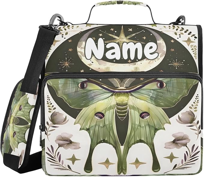 Custom Moth Moon Art Butterfly 3 Ring Binder Bag 1.5 inch Personalized Name Binder Organizer 500 Sheet Documents Storage for School Office