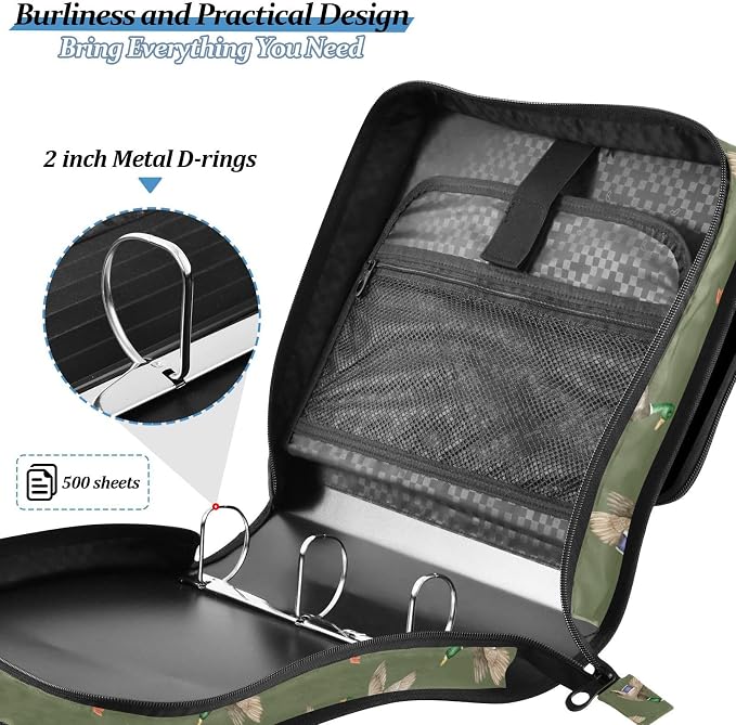 Mallard Ducks Print Zipper Binder Bag 3 Ring with Shoulder Strap & Handle Multi Pocket Binder Organizer Bag Large Capacity for School Office Supplies