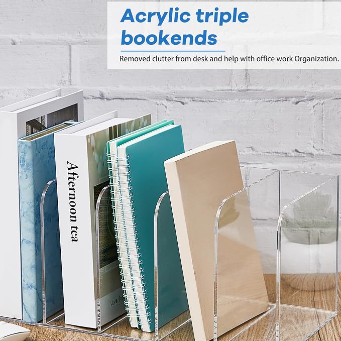 Suzile Clear Acrylic Magazine File Holder with Vertical Compartments Desk Organizer Book Rack for Desk Sorter Paper Folder Office Accessories(Classic,14.2 x 7.2 x 6.5 Inch)