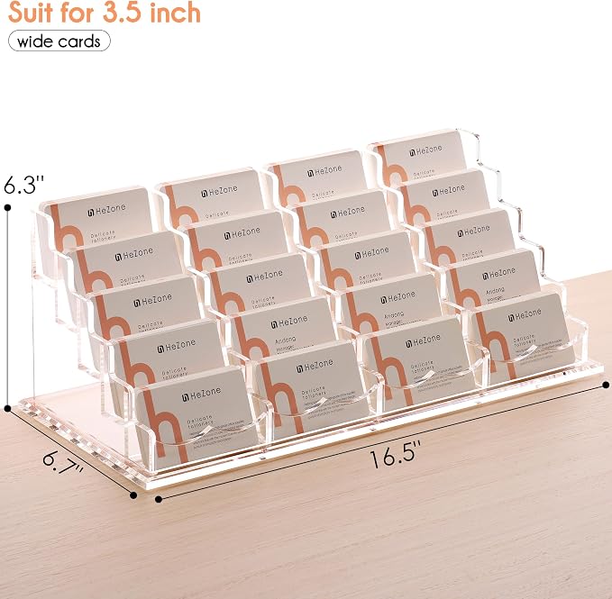 HeZone Business Card Holder for Desk Multiple Cards Display Stand Rack for Women and Men Clear Acrylic Card Organizer 20 Slot 5 Tier Large Capacity-Holds 1000 Cards -1 Pack (20 Cell H)