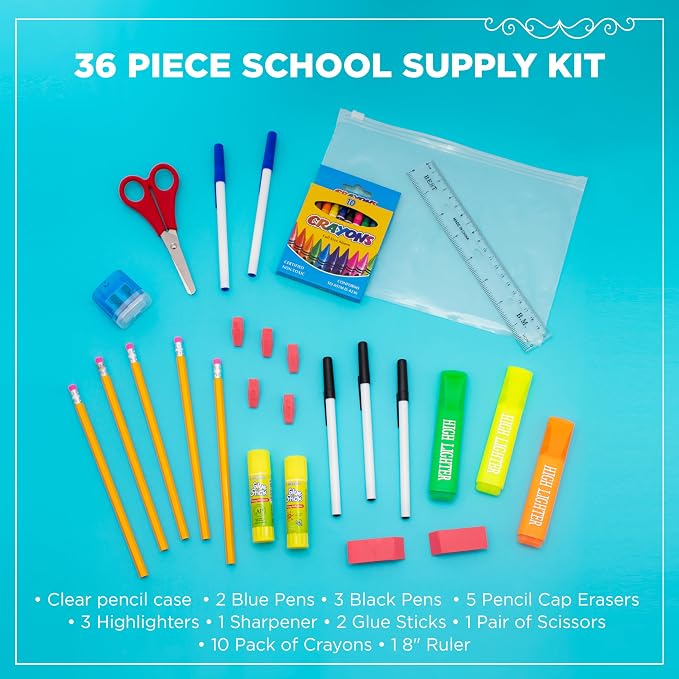 Moda West 48 Pack Bulk 36 Piece School Supplies Kit for Students
