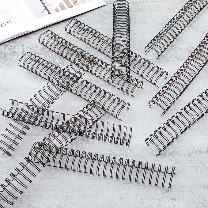 50 Pcs 1 Inch Metal Double Loop Cinch Binding Wires Bulk Double Spiral Binding Ring Coil Twin Spines Combs 2: 1 Pitch Cinch Machine Wire for Document Notebook File Making, Black