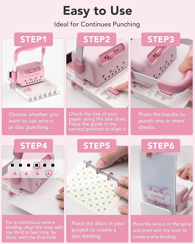 Spiral Cinch Binding Machine - Punches 30 Sheets - 2 in 1 Wire & Disc - Portable Book Binding Kit for DIY Booklets, Journals, Planners & Scrapbooks, Includes Starter Accessories