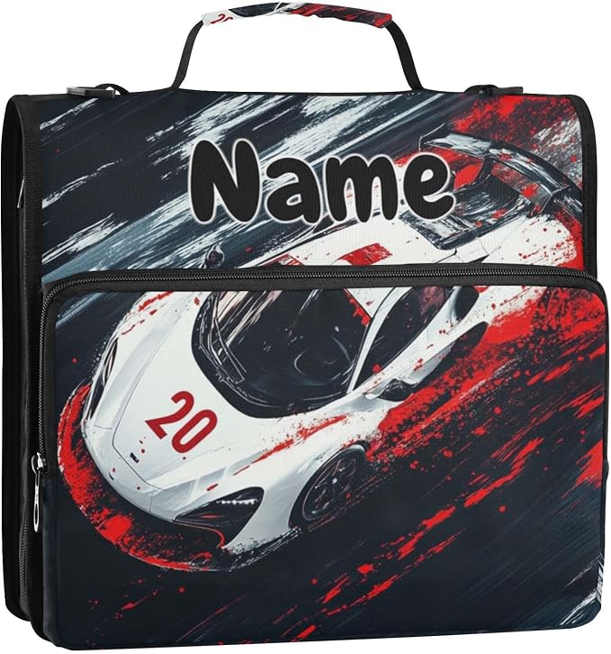 Custom Truck Racing Car 3 Ring Binder Bag 1.5 inch Personalized Name Binder Organizer 500 Sheet Documents Storage for School Office