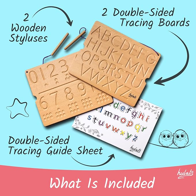 Hulats Learn to Write - Number & Letter Tracing Boards for Kids Ages 3-5 - Wooden Alphabet Learning Montessori 3 Year Old Writing Tools Beginners - Homeschool Preschool Classroom Must Haves