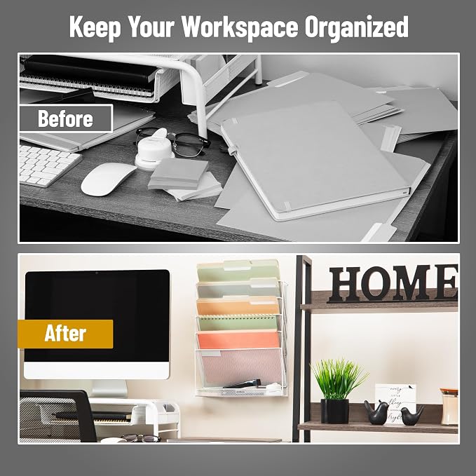 Mind Reader 5-Pocket Vertical File Storage, Desktop Organizer, Wall Mount, Office, Metal Mesh,White