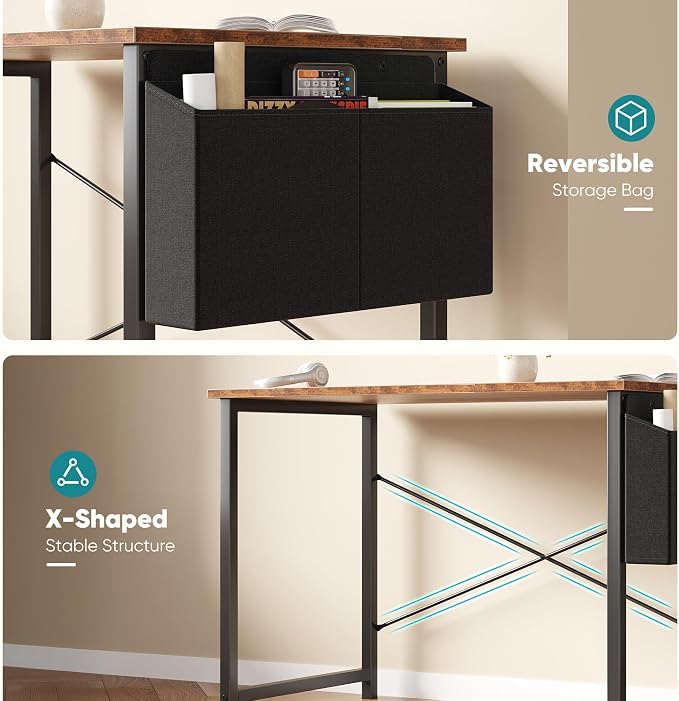 OLIXIS Small Computer Desk, 40 Inch Gaming Desks for Home Office | Writing Study Craft Work Table, Computer Workstation for Bedroom Small Spaces with Storage Bag, Brown