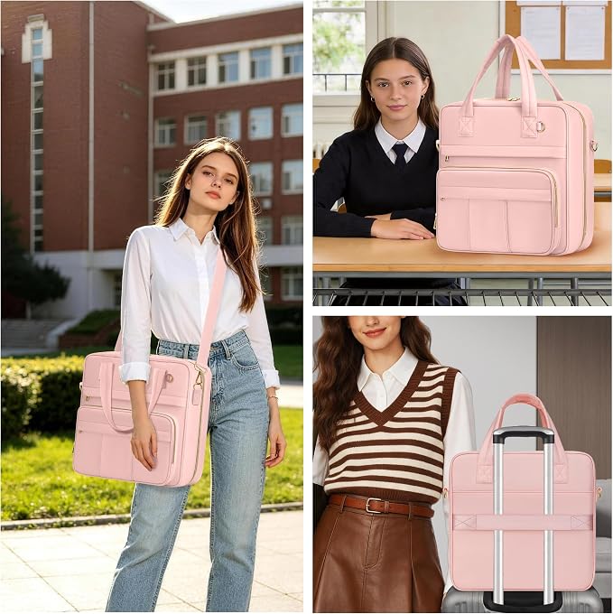 Zipper Binder | 3 Inch O-Ring, 600 Sheet Capacity Trapper Keeper with Shoulder Strap & Handle, Binder Bag with Multiple Storage Pockets, Fits 13" Laptop (Pink)