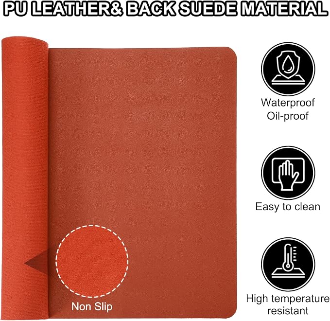 Patikil Desk Mat, 24"x13" Non-Slip Waterproof PU Leather, Dual Sided, Orange