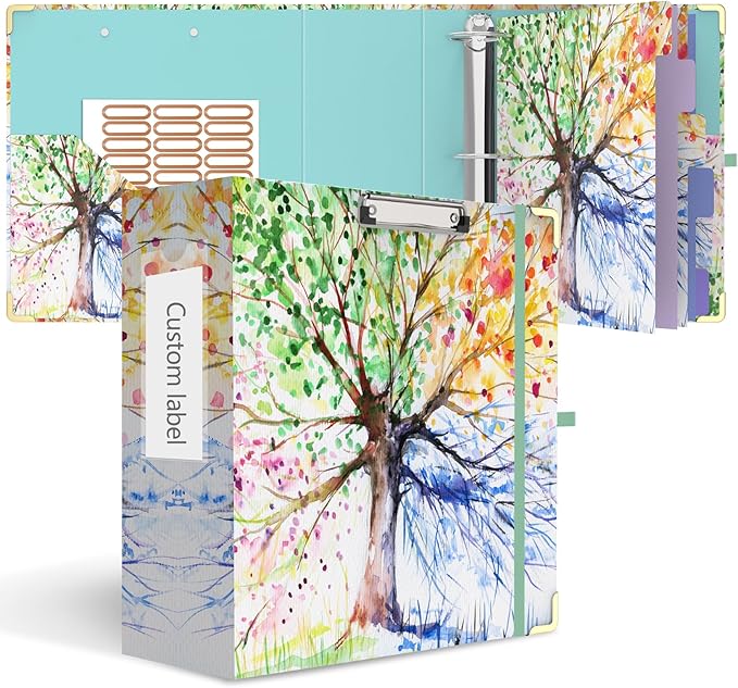 3 Ring Binder 3 Inch Ring, Three Ring Binders for Letter Size 11" x 8.5" with 6-Tab Dividers, 2 Pockets, Binder with Clip for School and Office Supplies-Tree Seasons
