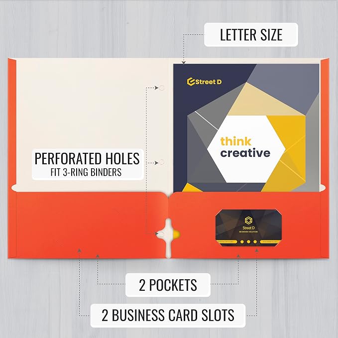Better Office Products Two Pocket Portfolio Folders, 50-Pack, Orange, Letter Size Paper Folders, 50 Pieces, Orange