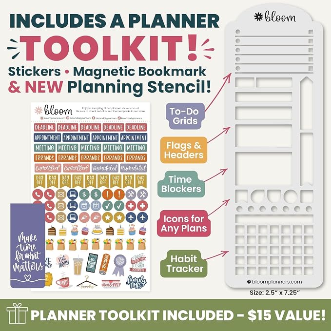 bloom daily planners 2027 Planner for Women (8.5" x 11") - Weekly & Monthly Calendar Year (January to December) Softcover Agenda Book Organizer with Stickers & Stencil - Seaside Whimsy