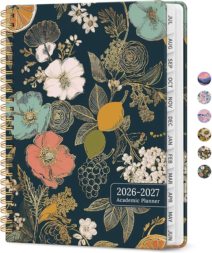 Taja Planner 2026-2027, Jul 2026-Jun 2027 Monthly & Weekly Calendar Planner | 8.5" x 11", Hardcover Academic Calendar, Teacher Student Agenda Book with Tabs, School Office Supplies, Citrus Bloom
