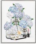 Glam Hydrangea Perfume Bottle Still Life, 24 x 30 Inch Framed Giclée Print | Stupell Industries · By Ziwei Li · Ready to hang · Chic gift for bedroom or dressing room · Made in USA