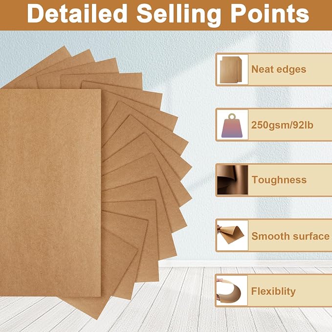 Silunkia 120 Sheets Brown Cardstock 8.5 x 11 Kraft Paper 92lb | Thick Printer Paper Card Stock for Greeting Cards, Stationery, Wrapper, Office Printing, School Crafts, Wedding Invitations