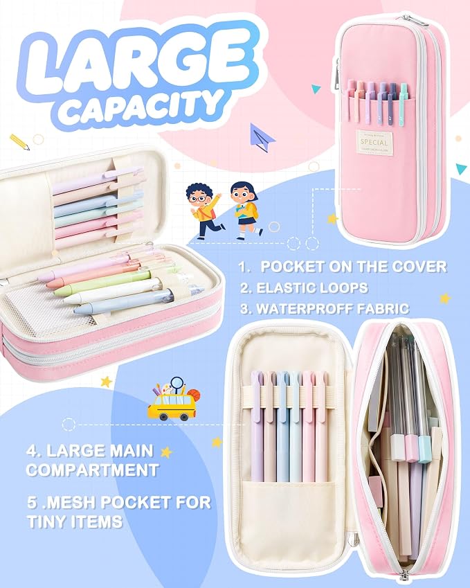 63 Pcs Pink School Supplies with Pencil Case & Notebook, Stationary Set