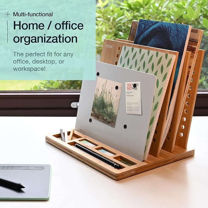 Bamboo Wood Desk Organizer: 3-Tier File Holder, Mail Organizer, Non-Slip Design, Effortless Assembly, Perfect for Desk System