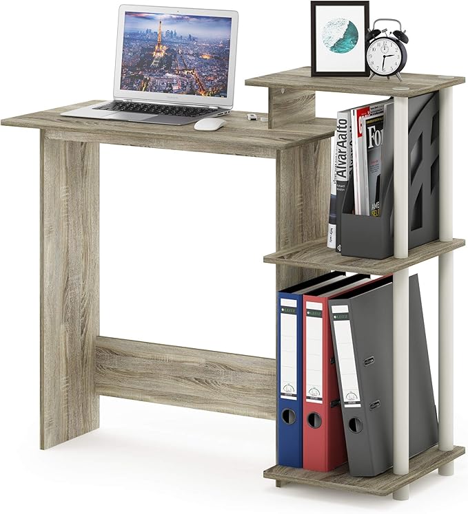 Furinno EFFICIENT Desk, 28.6" Wide Gaming Desk with 3 Open Side Shelves, Laptop Notebook Computer Desk, Office Desk for Home Office, Study Room, Dorm, Bedroom, Sonoma Oak