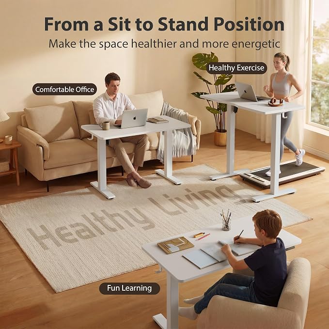 Cubiker Standing Desk, 40x24 Inches Sit Stand Home Office Desk, Electric Stand up Desk, Adjustable Desk with Splice Board, White Frame/White Top