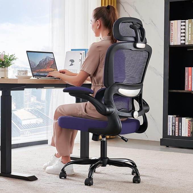 TRALT Office Chair Ergonomic Desk Chair - Gaming Chair with Lumbar Support | 330 LBS Home Office Desk Chairs with Headrest, Reading Chair with Flip-up Armrests, Comfortable Computer Chairs (1, Violet)