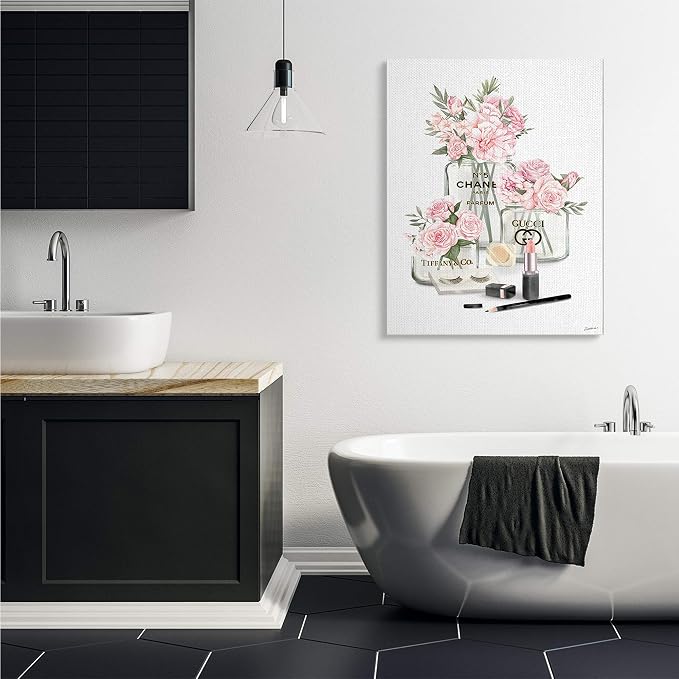 Pink Rose Florals Glam Fashion Jars, 36 x 48 Inch Canvas Wall Art | Stupell Industries · By Ziwei Li · Ready to hang · Elegant gift for glam decor · Made in USA