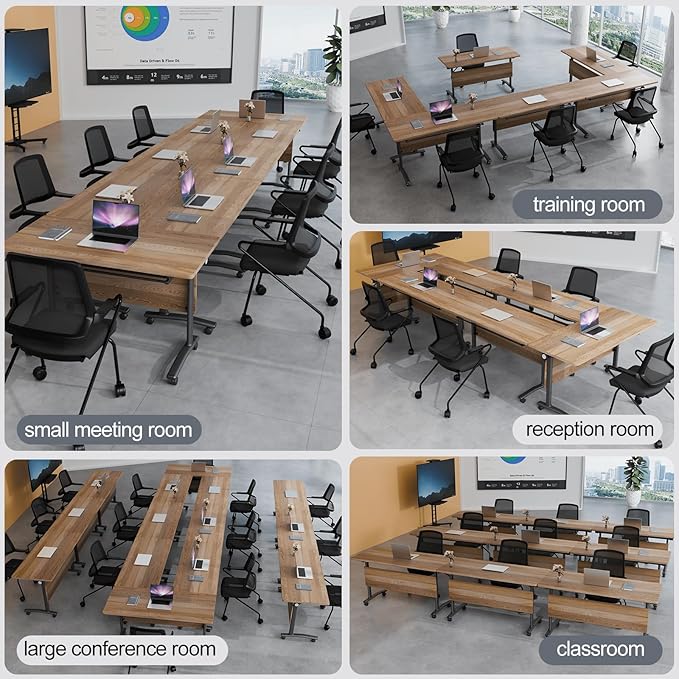 Folding Conference Table 4ft 5ft, Foldable Office Meeting Desk for 6 People, Multiple Sizes Colors Mobile Conference Room Table for Training Room School Business Furniture (6, White Walnut, 71in)