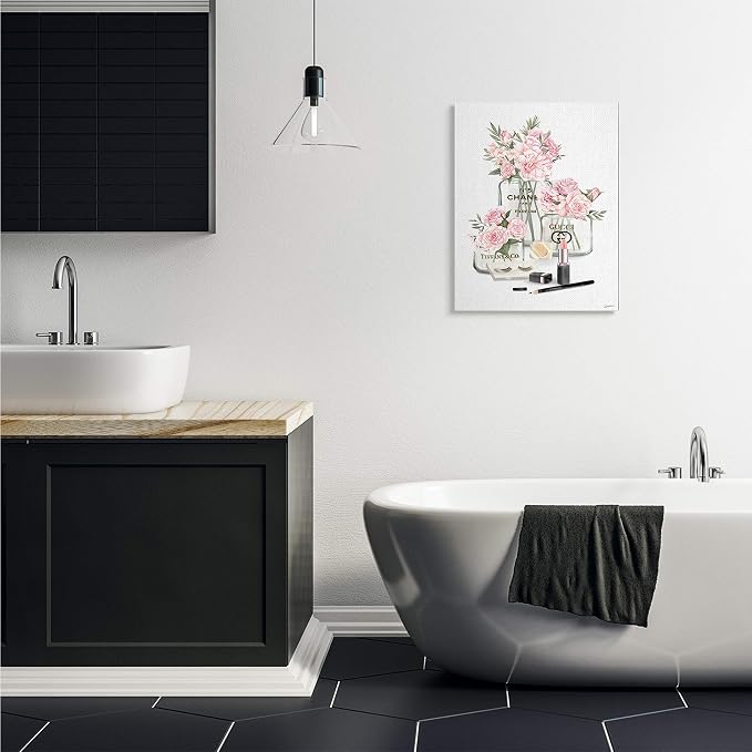 Pink Rose Florals Glam Fashion Jars, 24 x 30 Inch Canvas Wall Art | Stupell Industries · By Ziwei Li · Ready to hang · Elegant gift for glam decor · Made in USA