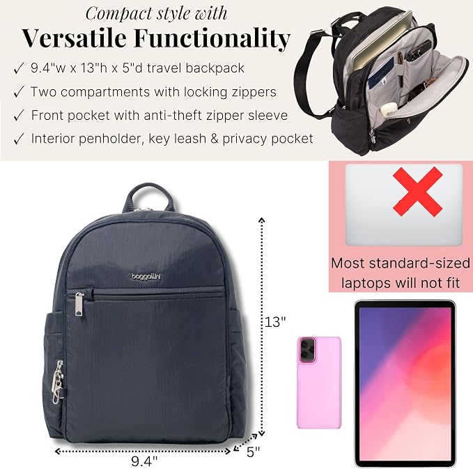Securtex Anti-Theft Getaway Backpack - 9.4"x13"x5" Travel Safe Bag w/Locking Zippers, Slash-Resistant, RFID