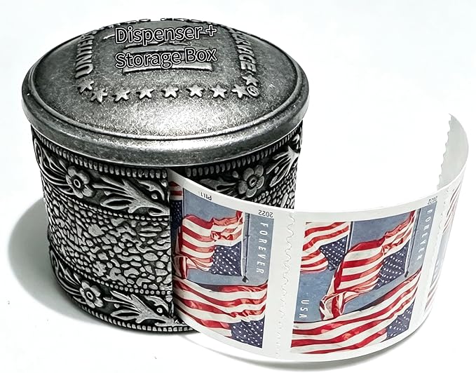 Roll Stamp Dispenser,Roll of 100 Stamps Dispenser,Stamp Roll Dispenser with a Small Storage Box,Perfect for Office & Home Desk Decoration (No Stamps Included)