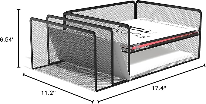 TRU RED Wire Mesh Horizontal File Organizer, 4‑Compartment, Matte Black, 2‑Pack – Desktop File Sorter for Papers & Documents