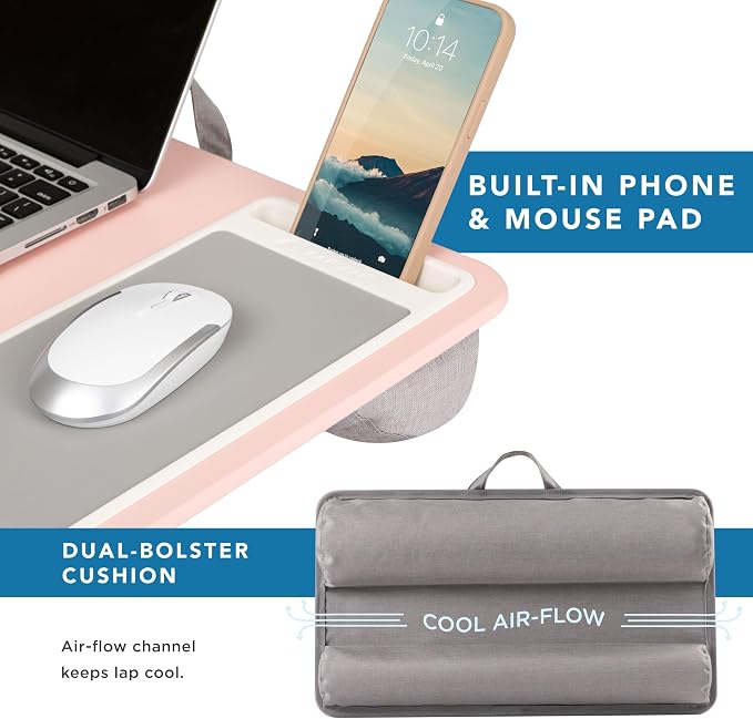 LAPGEAR Home Office Lap Desk – Pink, Fits 15.6” Laptops