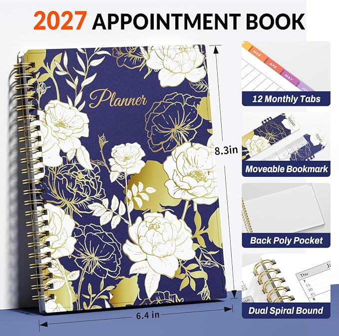 SUNEE 2027 Appointment Book, Quarter-Hourly, Weekly Monthly Planner, 6" x 8.3",Vintage