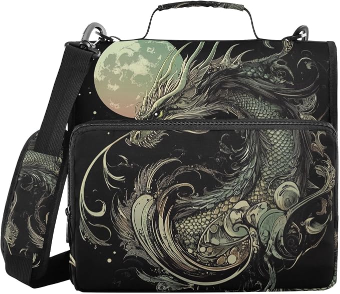 ALAZA Dragon and Moon Zipper Binder 1.5 inch 3 Ring Binder Organizer with Shoulder Strap and Handle for Home Office Work